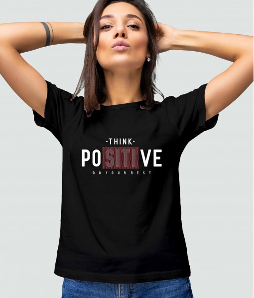 Дамска тениска с щампа Текст и надписи Think positive